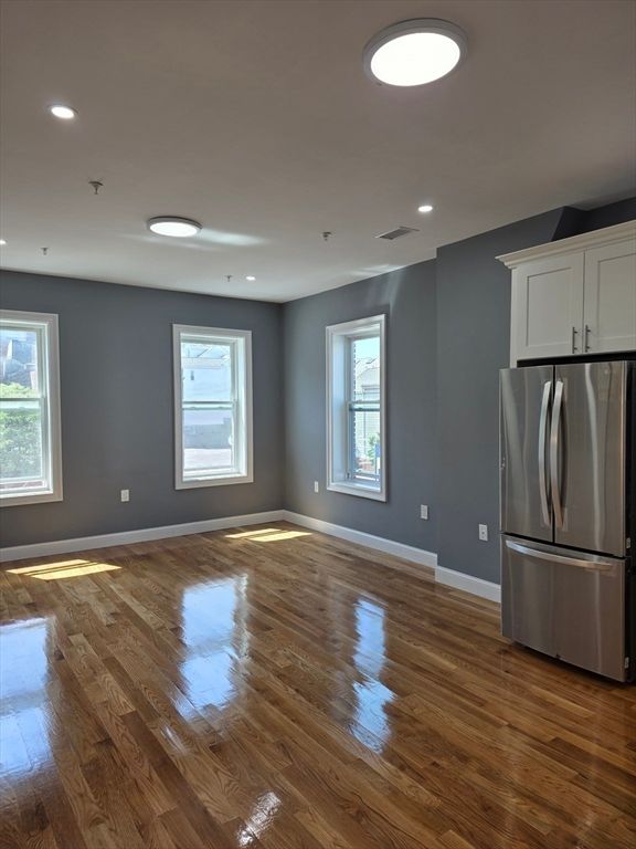 Empty room, Interior, Kitchen, Recessed Lighting, Wood Texture Flooring