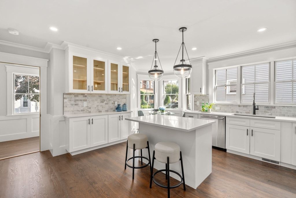 Interior, Kitchen, Pendant Lights, Recessed Lighting, Wood Texture Flooring