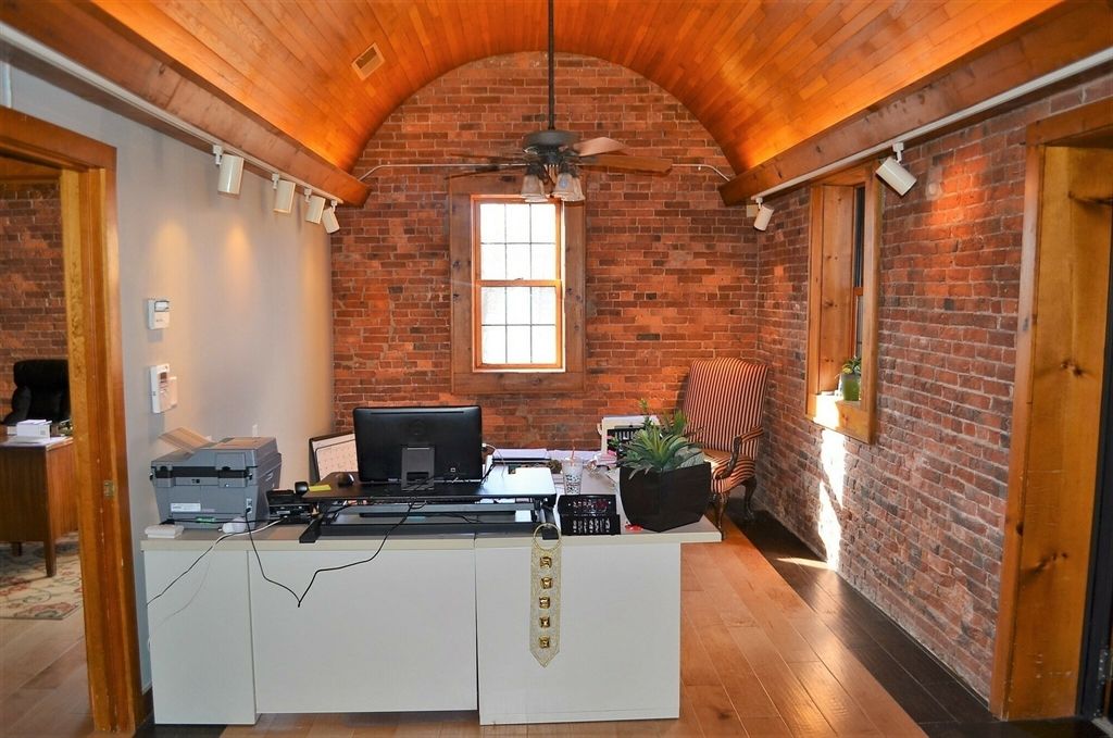 Home Office, Interior, Stone Walls, Wooden Ceilings, Wood Texture Flooring