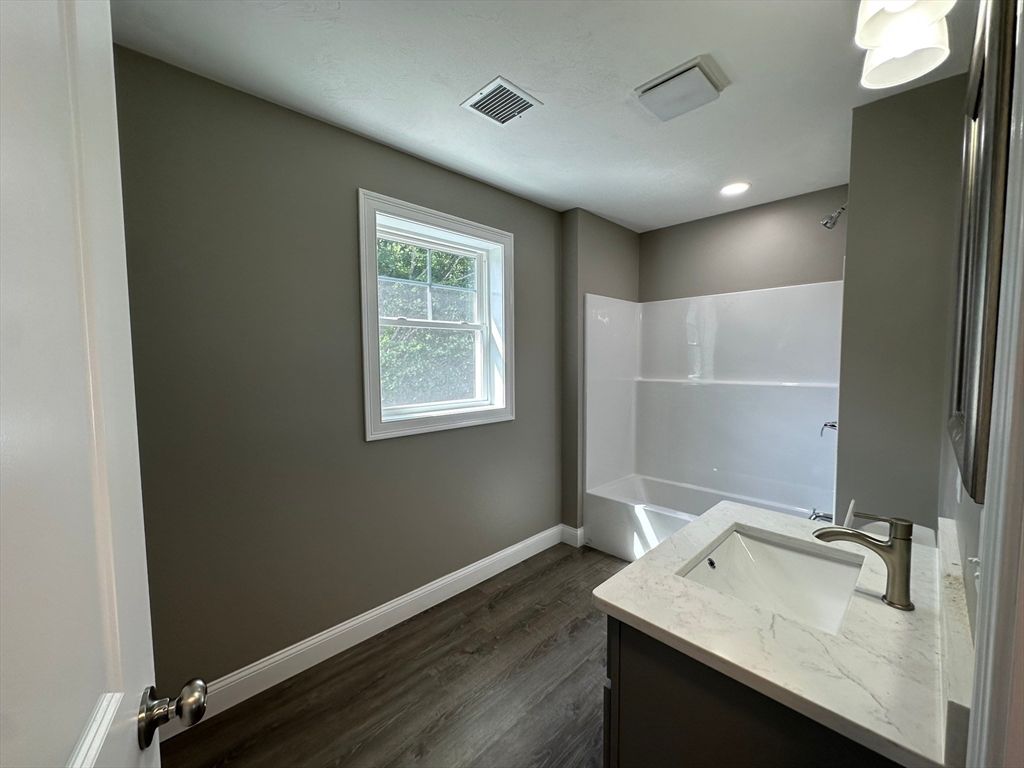 Bathroom, Interior, Recessed Lighting, Wood Texture Flooring