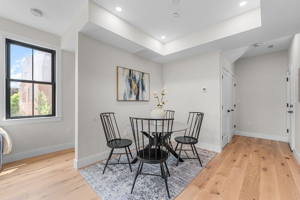 Dining room, Interior, Recessed Lighting, Wood Texture Flooring