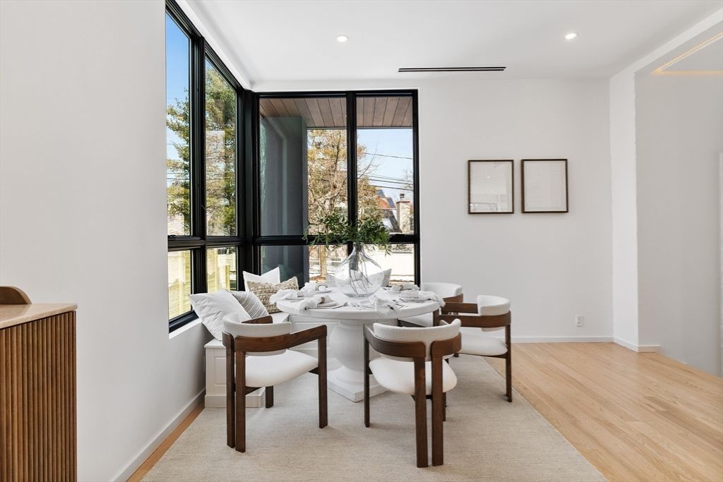 Dining room, Interior, Recessed Lighting, Wood Texture Flooring