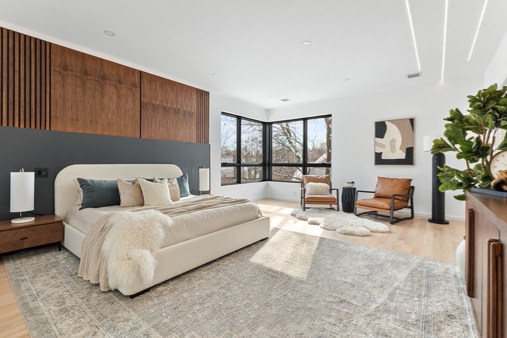 Bedroom, Interior, Recessed Lighting, Wood Texture Flooring