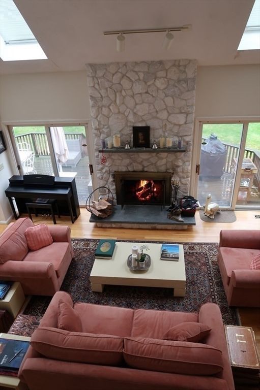 Fireplace, Interior, Living room, Piano, Stone Walls, Wood Texture Flooring