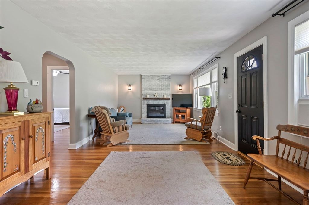 Fireplace, Interior, Living room, Stone Walls, Wood Texture Flooring