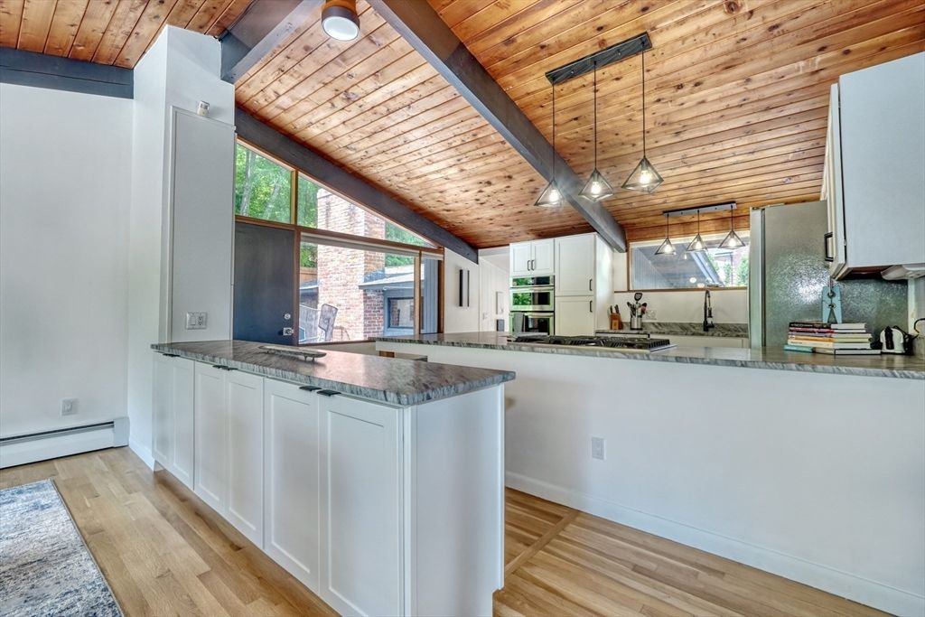 Interior, Kitchen, Pendant Lights, Wooden Ceilings, Wood Texture Flooring
