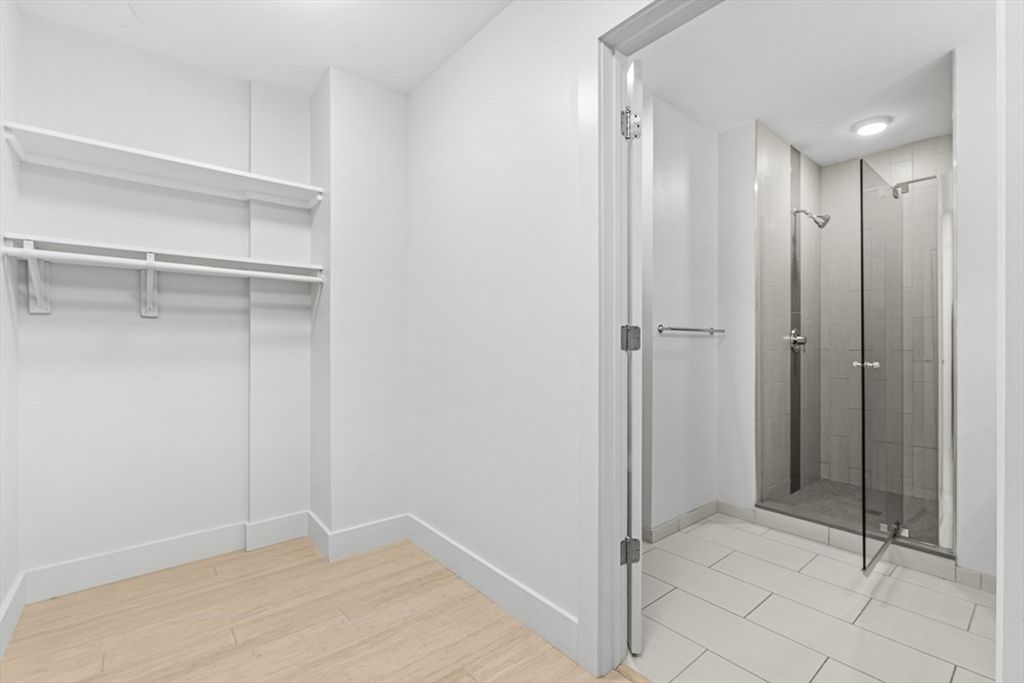 Bathroom, Glass Shower, Interior, Walk-in Closets, Wood Texture Flooring