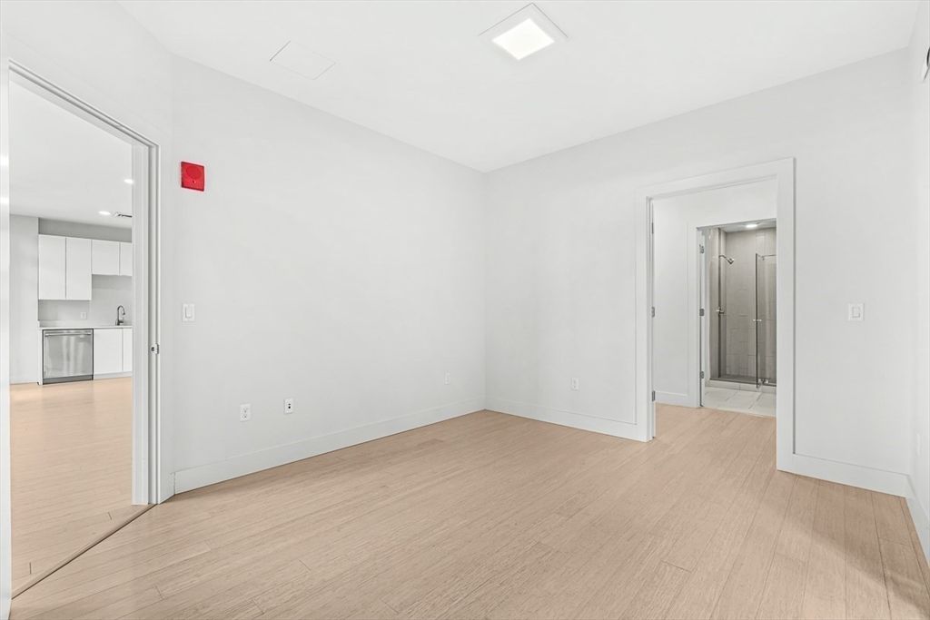 Empty room, Interior, Kitchen, Recessed Lighting, Wood Texture Flooring