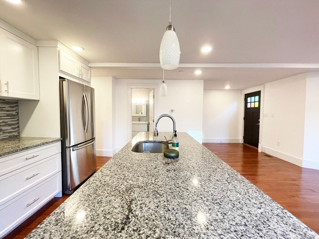 Interior, Kitchen, Pendant Lights, Recessed Lighting, Wood Texture Flooring