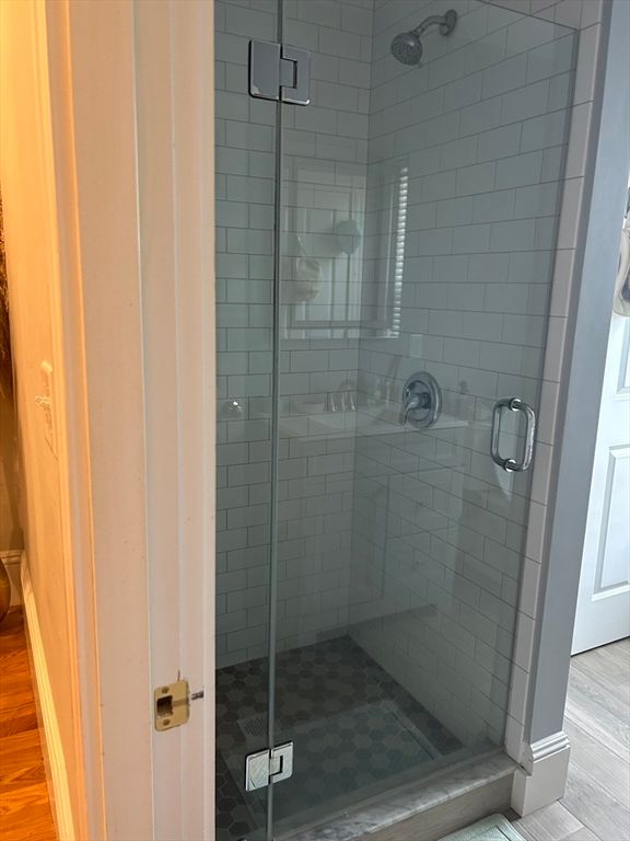 Bathroom, Glass Shower, Interior, Wood Texture Flooring