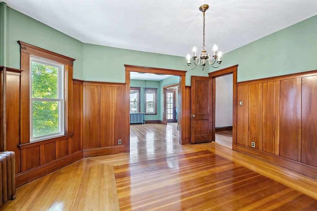 Chandelier, Empty room, Interior, Wood Texture Flooring, Wooden Walls
