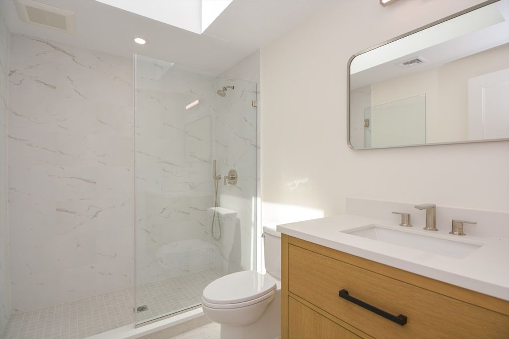 Bathroom, Glass Shower, Interior, Marble Walls, Recessed Lighting
