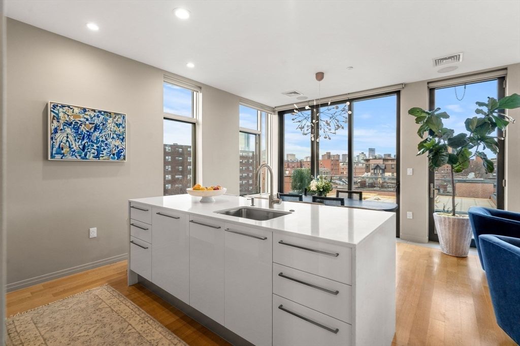Interior, Kitchen, Pendant Lights, Recessed Lighting, Wood Texture Flooring