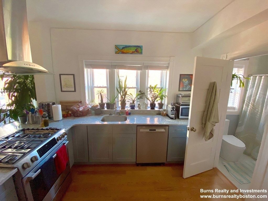 Interior, Kitchen, Stainless Steel Appliances, Wood Texture Flooring