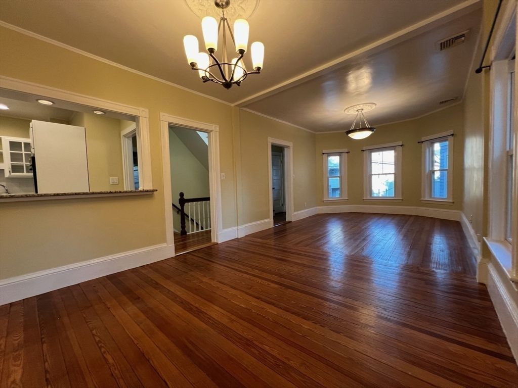 Chandelier, Empty room, Interior, Pendant Lights, Wood Texture Flooring