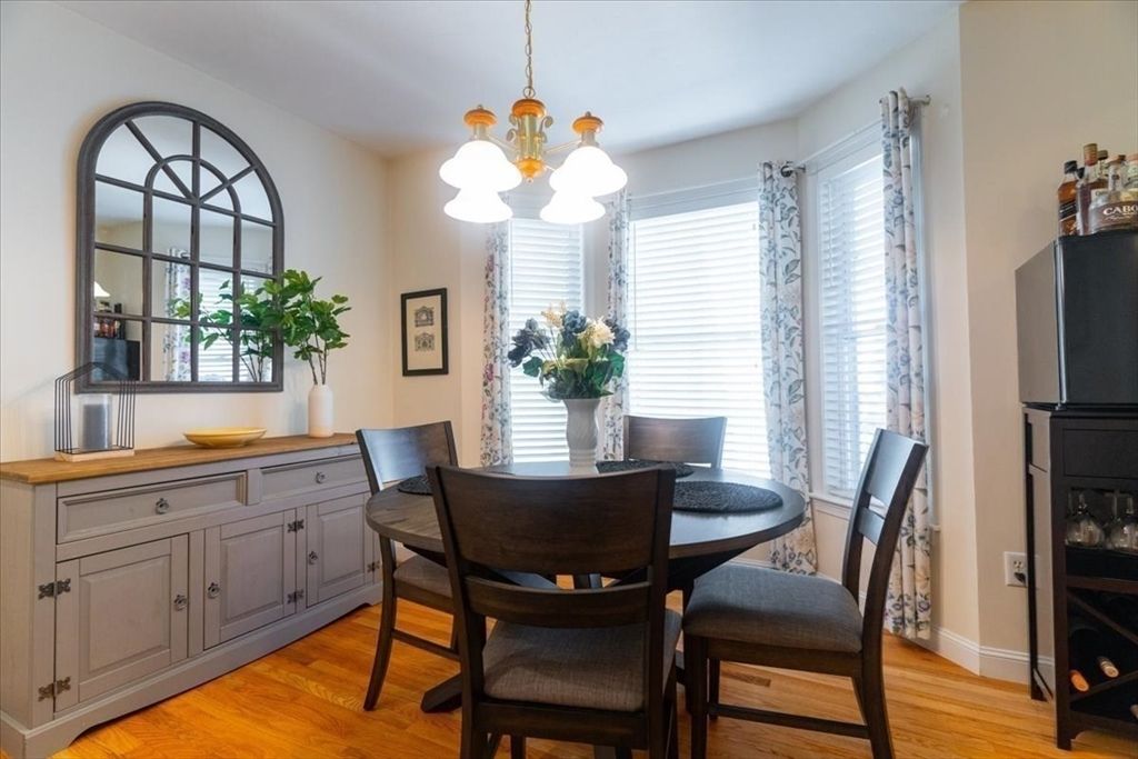 Dining room, Interior, Pendant Lights, Wood Texture Flooring