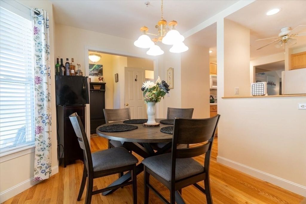 Dining room, Interior, Pendant Lights, Recessed Lighting, Wood Texture Flooring