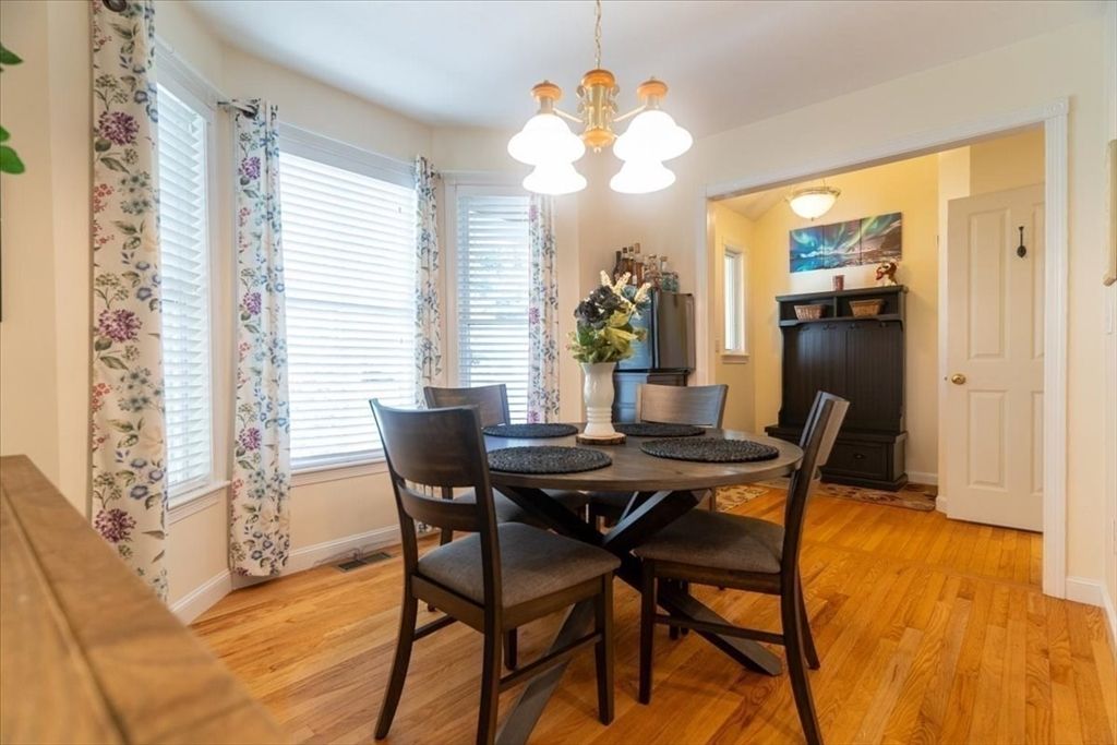 Dining room, Interior, Pendant Lights, Wood Texture Flooring