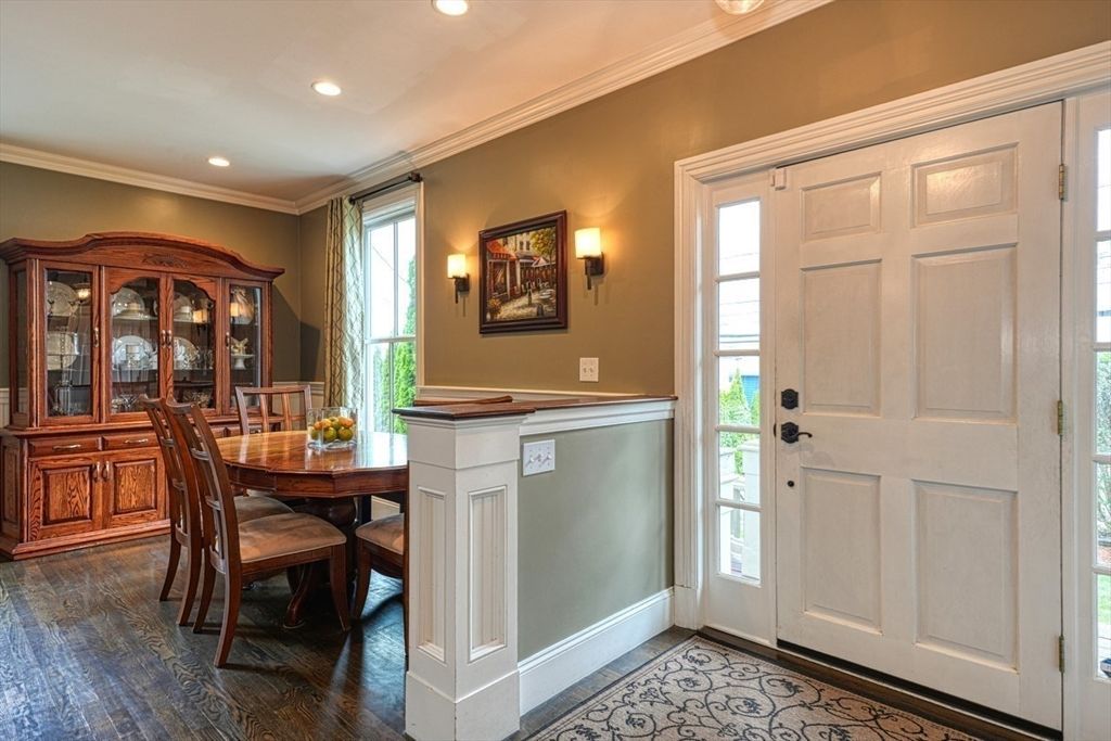Dining room, Interior, Recessed Lighting, Wood Texture Flooring