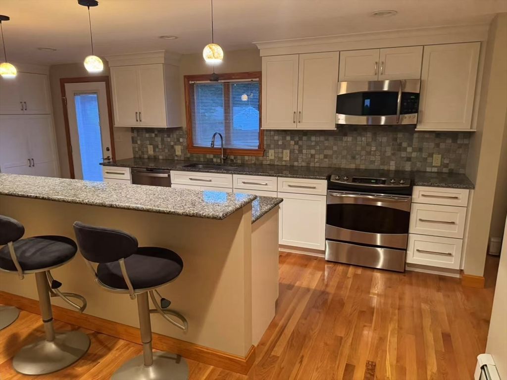 Interior, Kitchen, Pendant Lights, Stainless Steel Appliances, Wood Texture Flooring