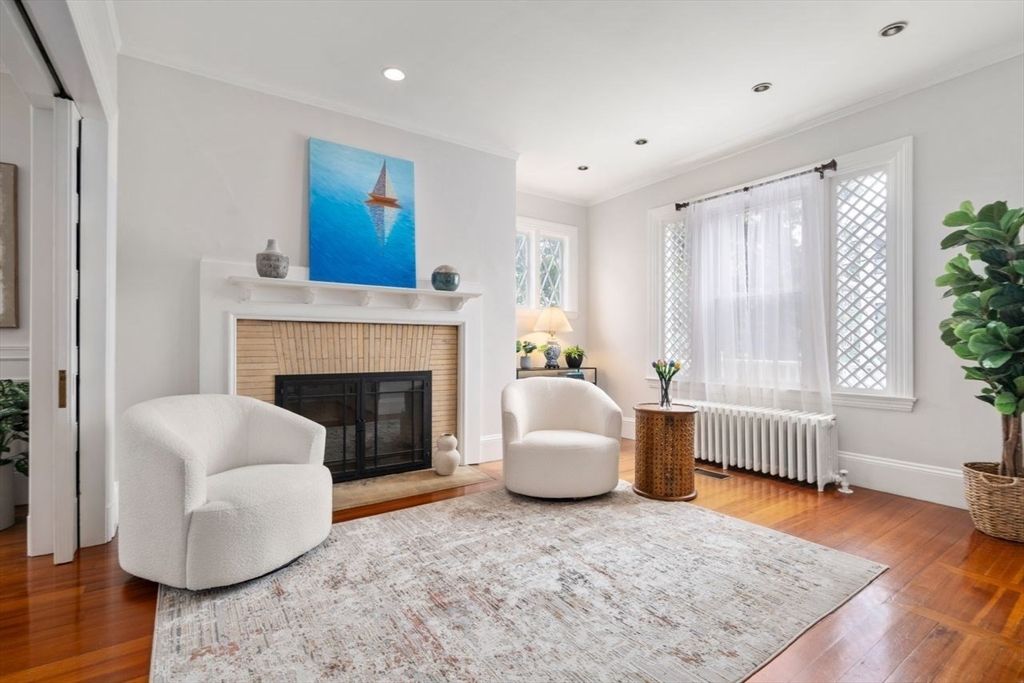 Fireplace, Interior, Recessed Lighting, Wood Texture Flooring