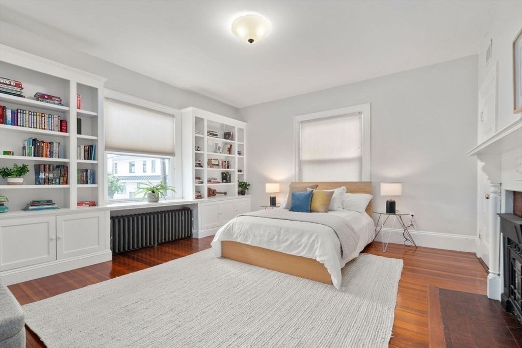 Bedroom, Fireplace, Interior, Wood Texture Flooring