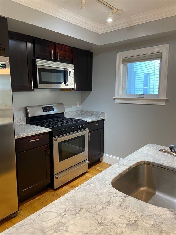 Interior, Kitchen, Stainless Steel Appliances, Wood Texture Flooring