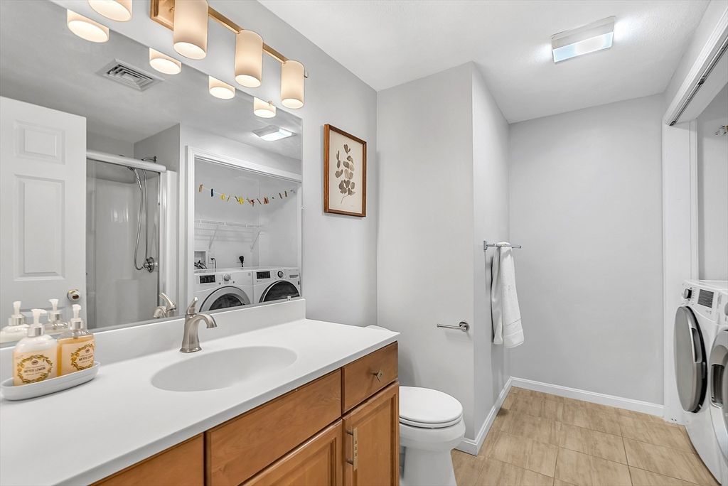 Bathroom, Interior, Washer, Wood Texture Flooring