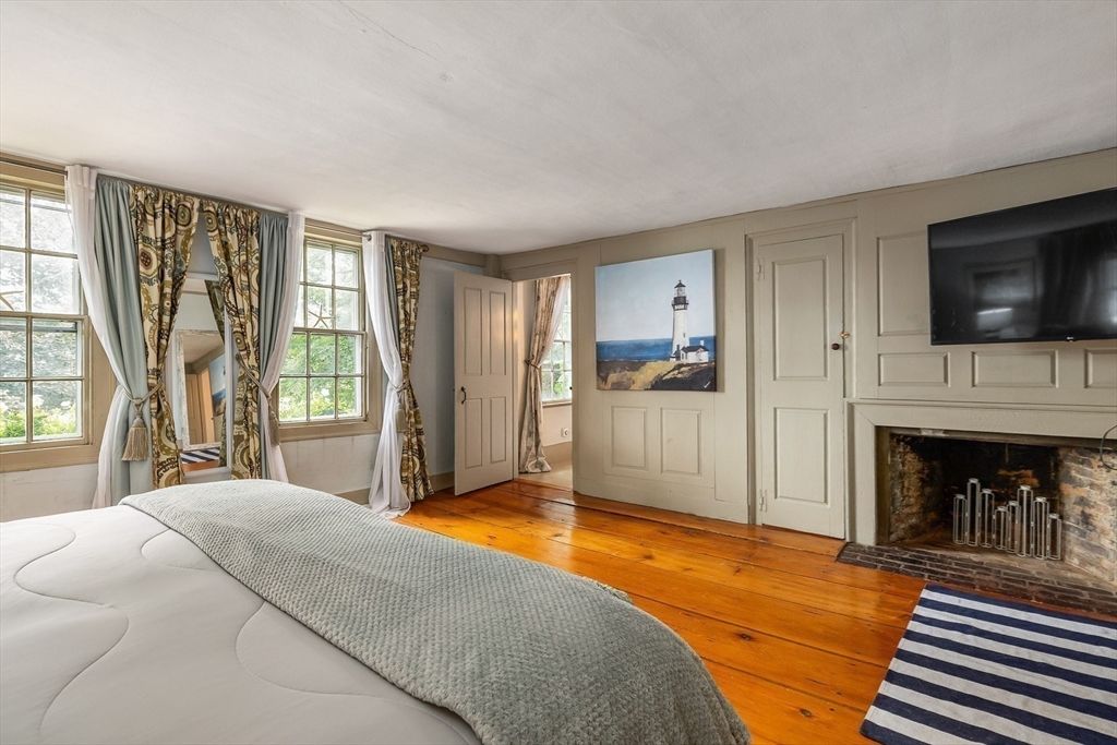 Bedroom, Fireplace, Interior, Wood Texture Flooring