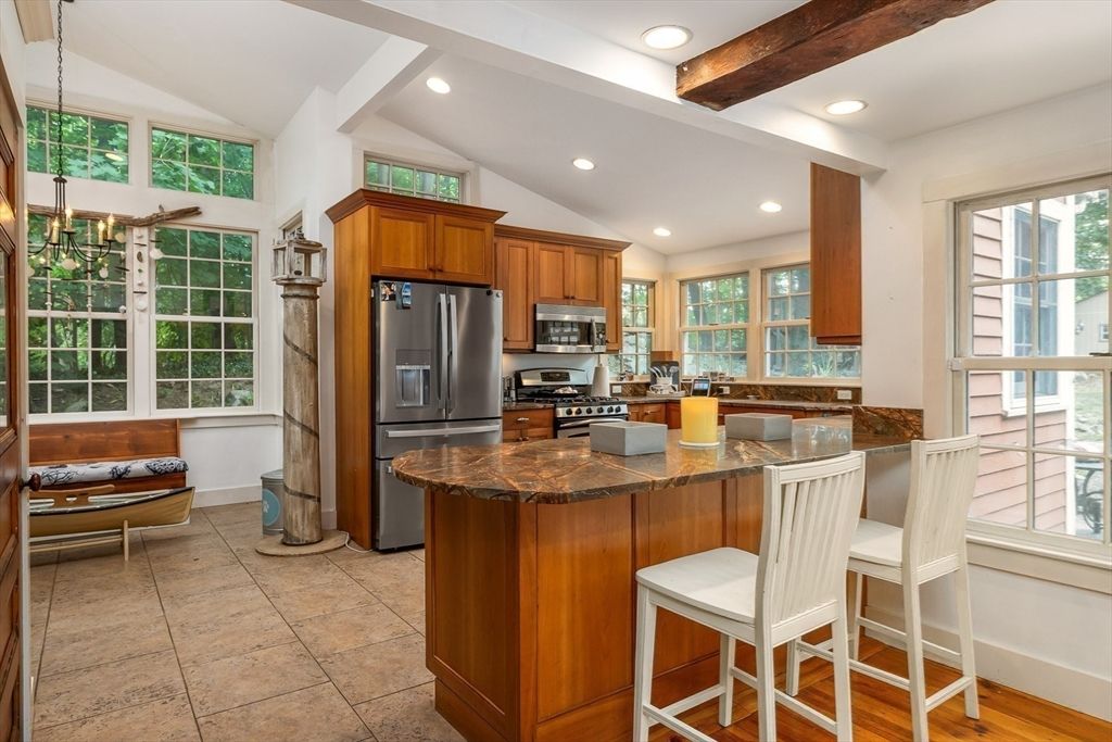Interior, Kitchen, Recessed Lighting, Stainless Steel Appliances, Wooden Beams