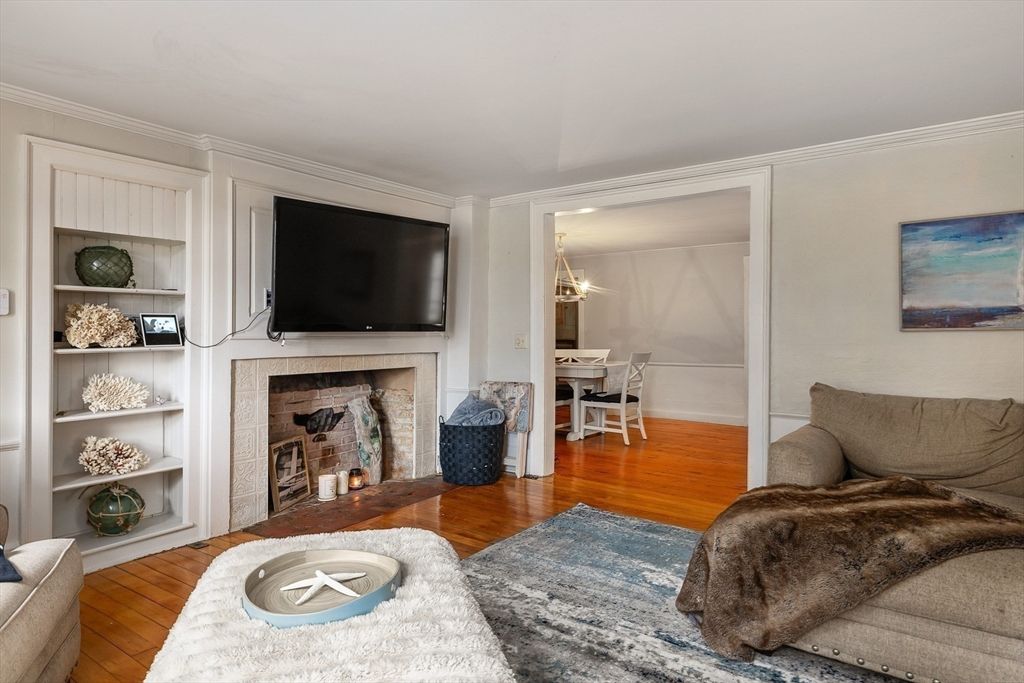 Dining room, Fireplace, Interior, Living room, Wood Texture Flooring