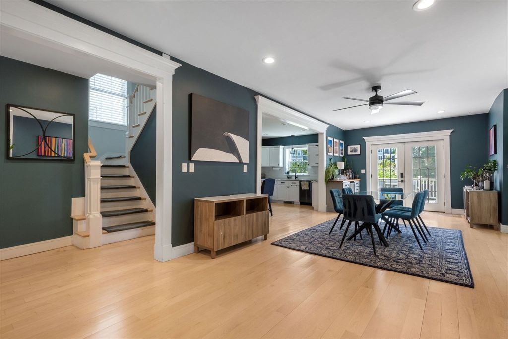 Dining room, Interior, Recessed Lighting, Wood Texture Flooring