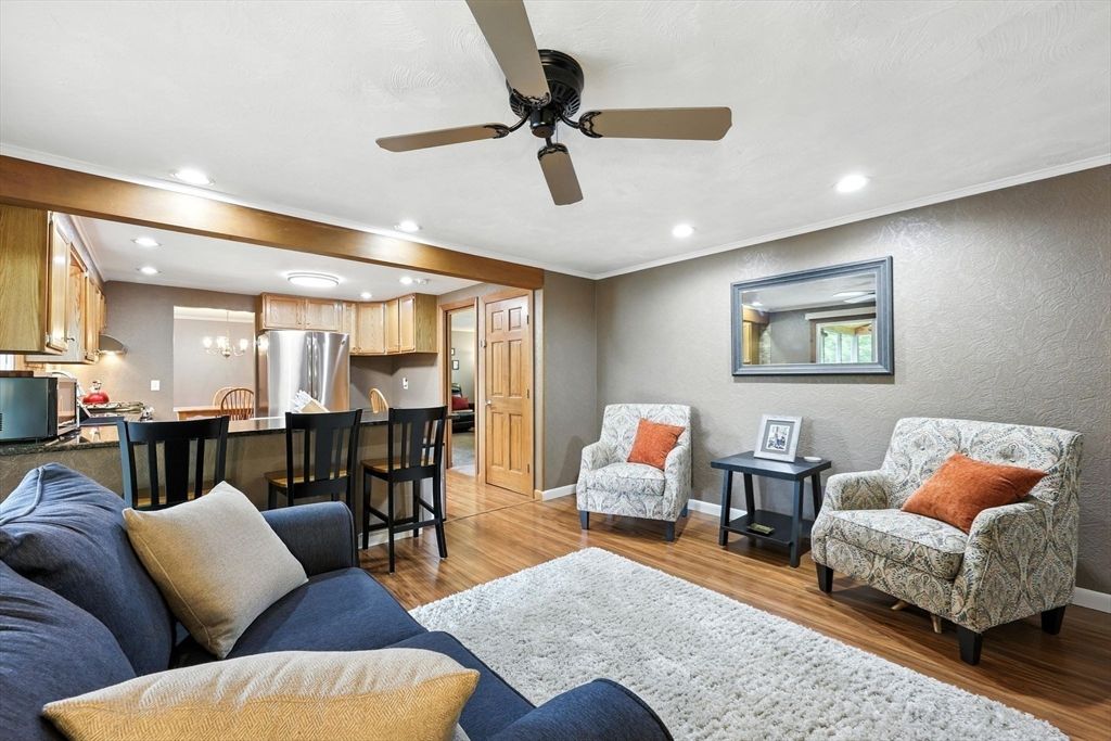 Interior, Kitchen, Living room, Recessed Lighting, Stainless Steel Appliances, Wood Texture Flooring