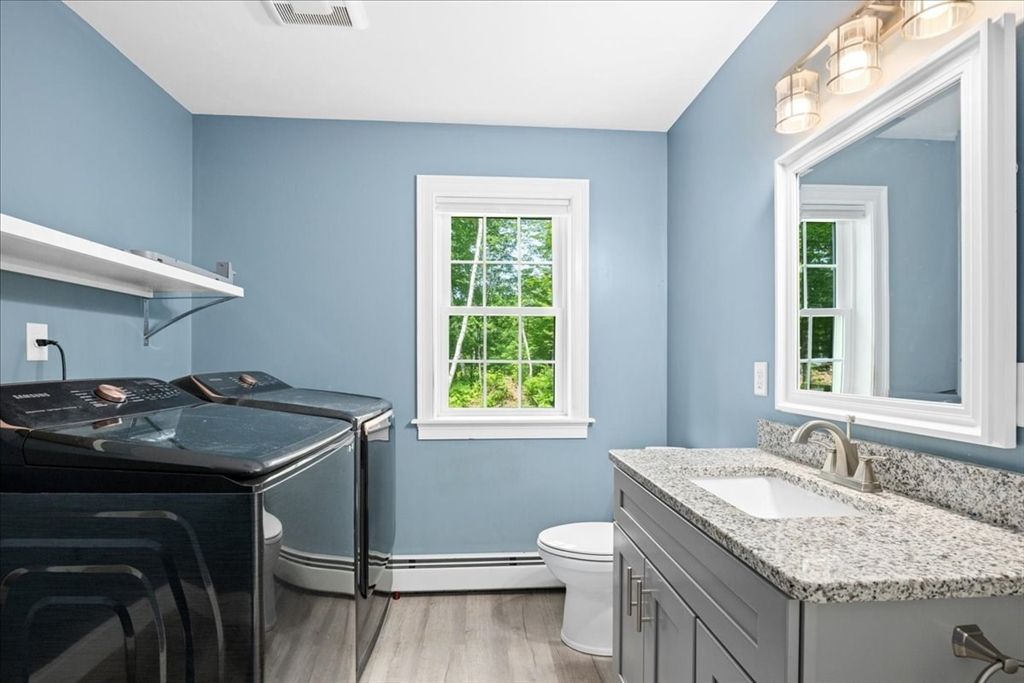 Bathroom, Interior, Washer, Wood Texture Flooring