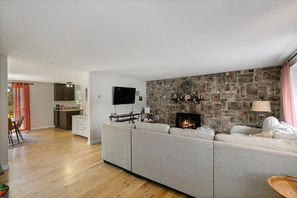 Fireplace, Interior, Living room, Stone Walls, Wood Texture Flooring
