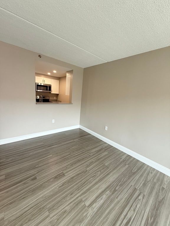 Empty room, Interior, Kitchen, Recessed Lighting, Wood Texture Flooring