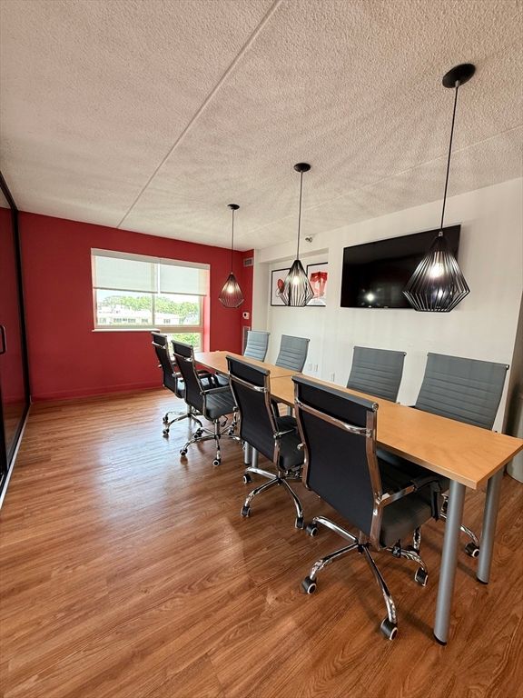 Dining room, Interior, Pendant Lights, Wood Texture Flooring