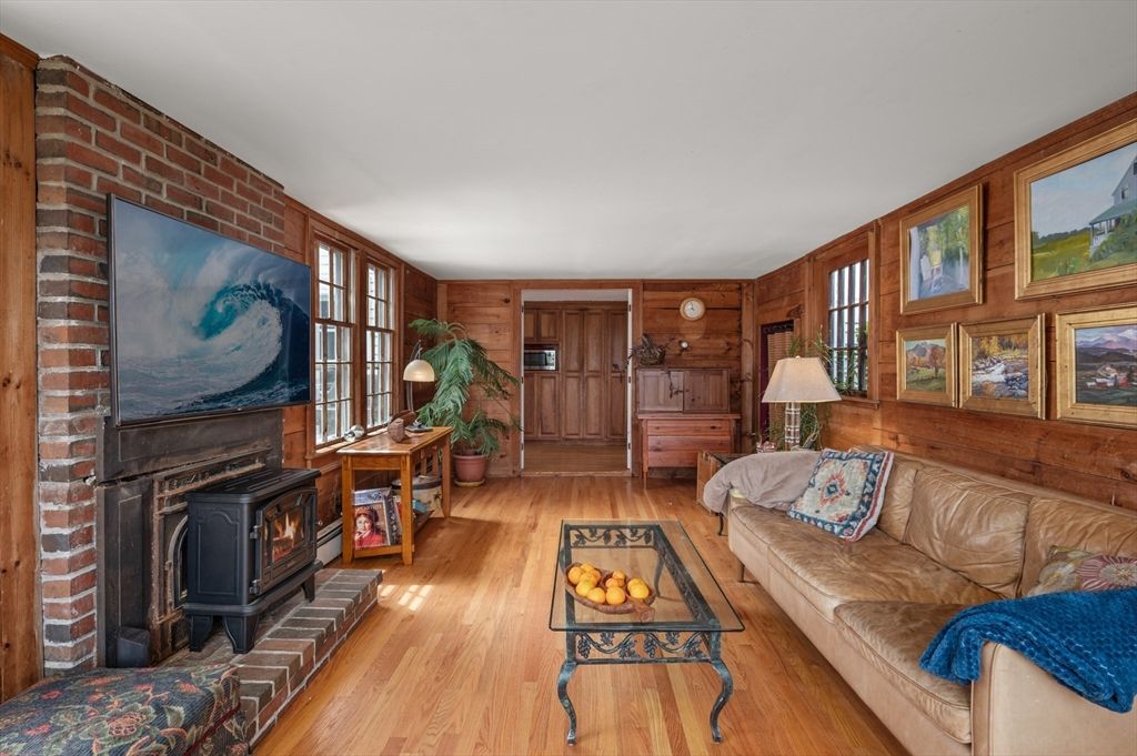 Fireplace, Interior, Living room, Stone Walls, Wood Texture Flooring, Wooden Walls