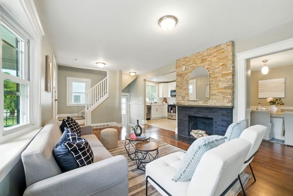 Fireplace, Interior, Living room, Stone Walls, Wood Texture Flooring