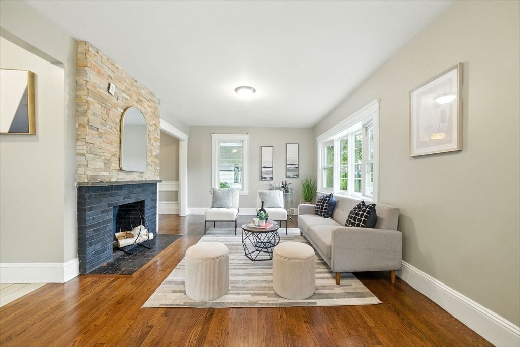 Fireplace, Interior, Living room, Stone Walls, Wood Texture Flooring