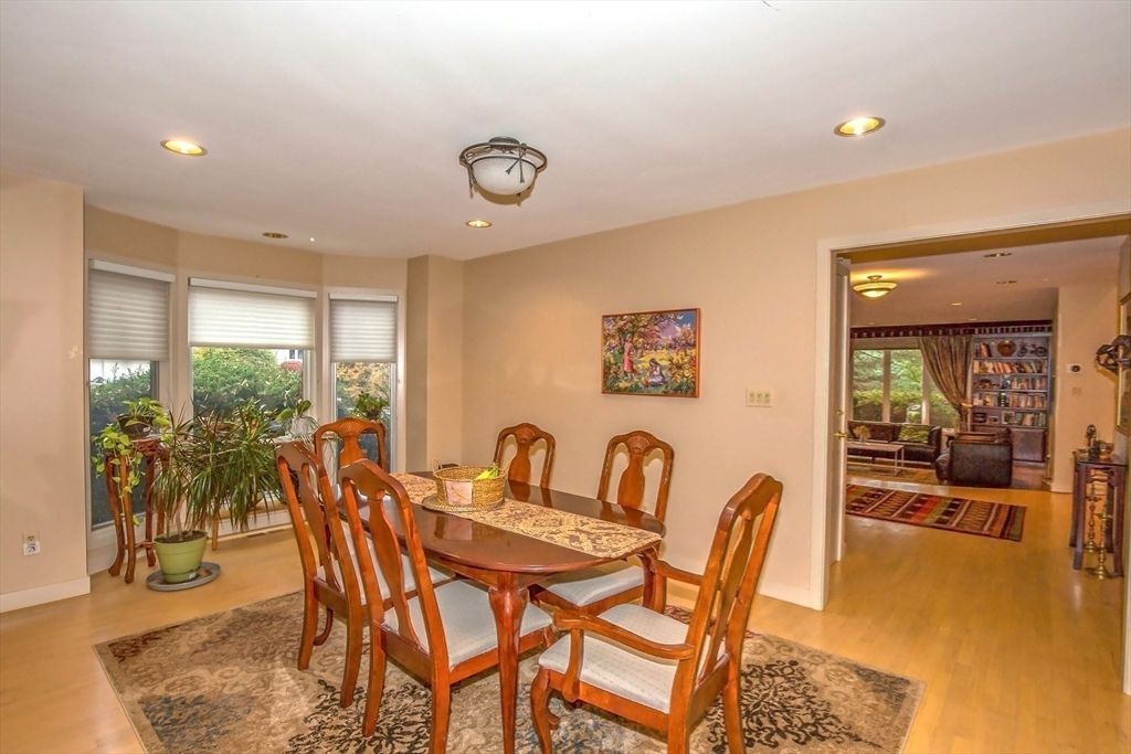 Dining room, Interior, Recessed Lighting, Wood Texture Flooring