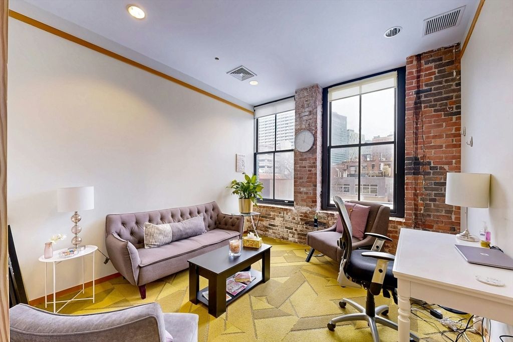 Home Office, Interior, Living room, Recessed Lighting, Stone Walls