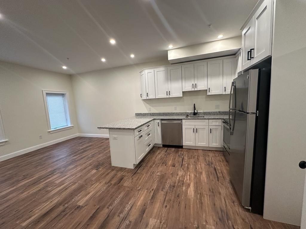 Interior, Kitchen, Recessed Lighting, Wood Texture Flooring