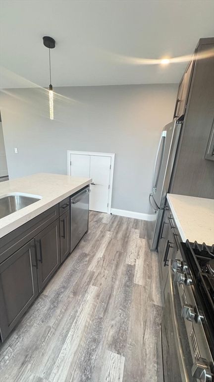 Interior, Kitchen, Pendant Lights, Recessed Lighting, Wood Texture Flooring