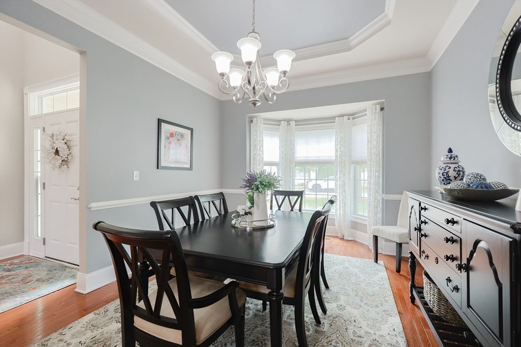 Chandelier, Dining room, Interior, Wood Texture Flooring