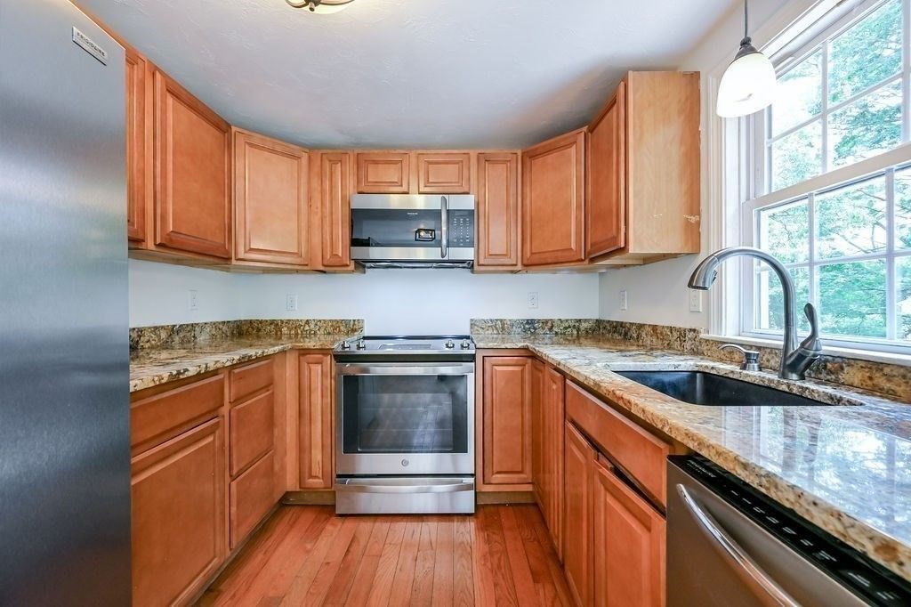 Interior, Kitchen, Pendant Lights, Stainless Steel Appliances, Wood Texture Flooring