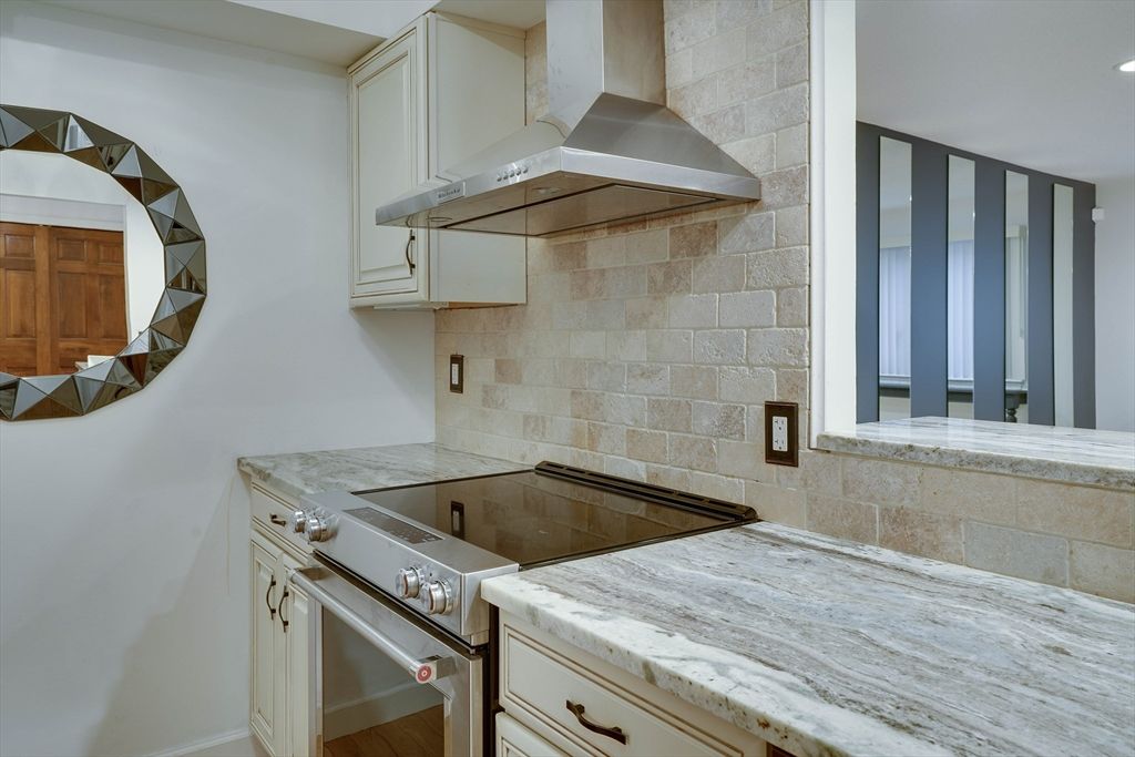 Interior, Kitchen, Recessed Lighting, Stainless Steel Appliances, Stone Walls