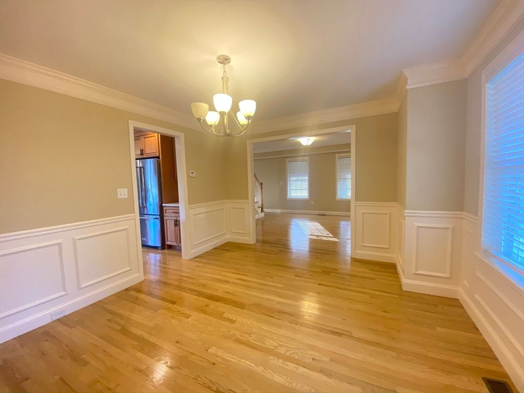 Empty room, Interior, Kitchen, Pendant Lights, Wood Texture Flooring