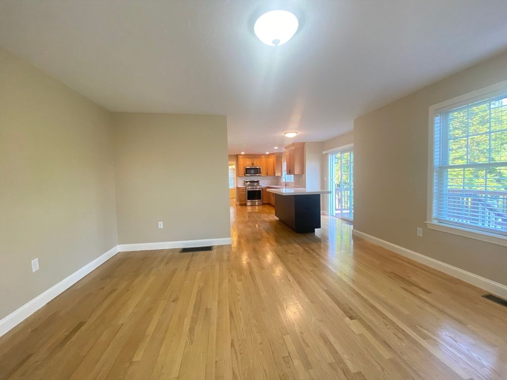 Empty room, Interior, Kitchen, Stainless Steel Appliances, Wood Texture Flooring