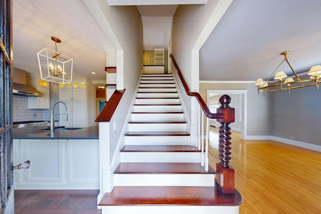 Chandelier, Interior, Kitchen, Pendant Lights, Recessed Lighting, Wood Texture Flooring